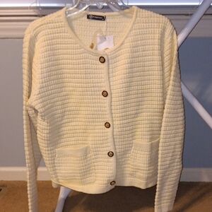 Cream Button-Up Pretty Garden  Women Sweater- Medium